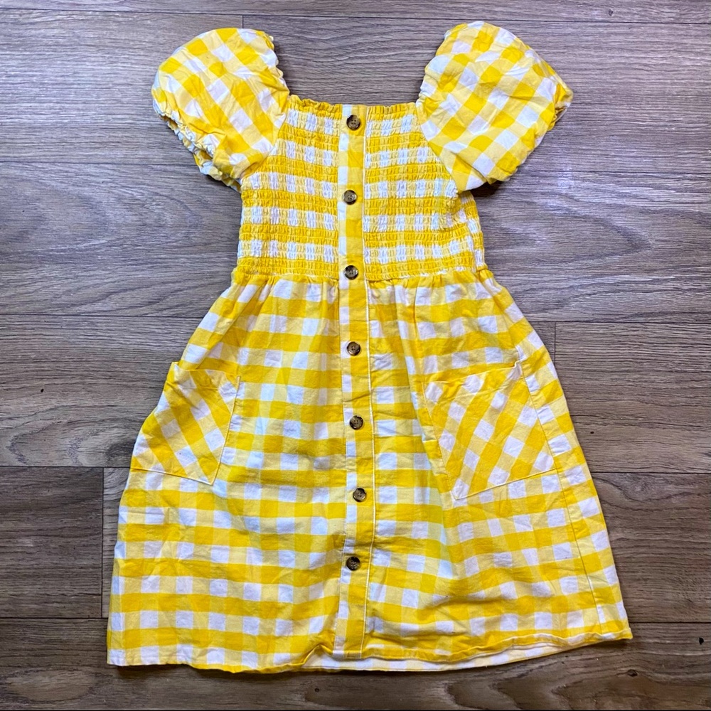 Cottagecore Yellow Gingham Babydoll Milkmaid Dress with Pockets